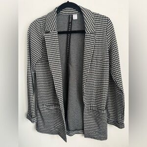 H&M Women Houndstooth Pocket Open Front Knit Basic Blazer - XS